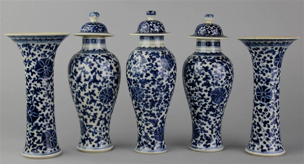 Appraisal: CHINESE EXPORT BLUE AND WHITE FIVE PIECE GARNITURE TH C