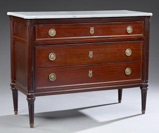 Appraisal: French Louis XVI Style Carved Mahogany Marble Top Commode late