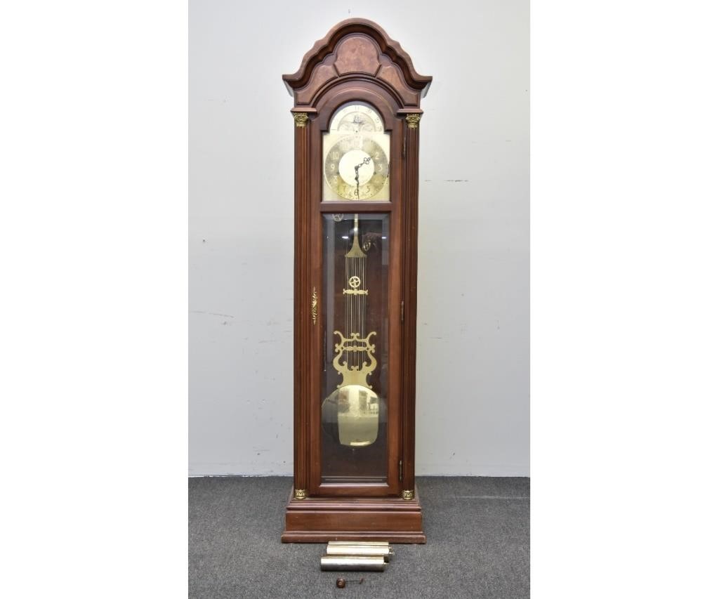 Appraisal: Pearl tall case mahogany William Mary style chime clock the