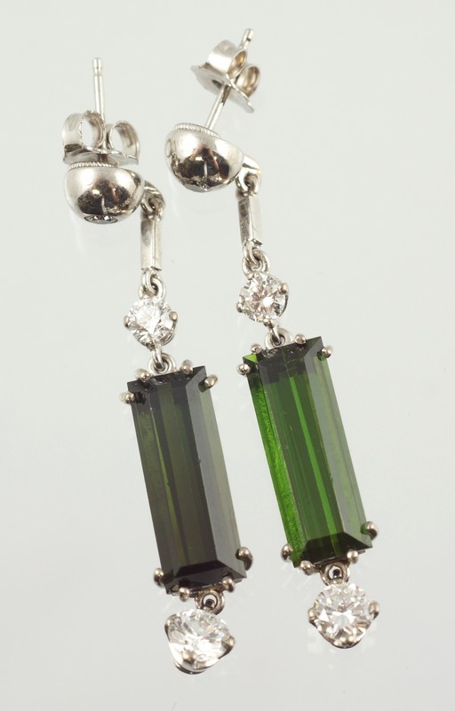 Appraisal: Pair of k White Gold Tourmaline and Diamond Earrings gross