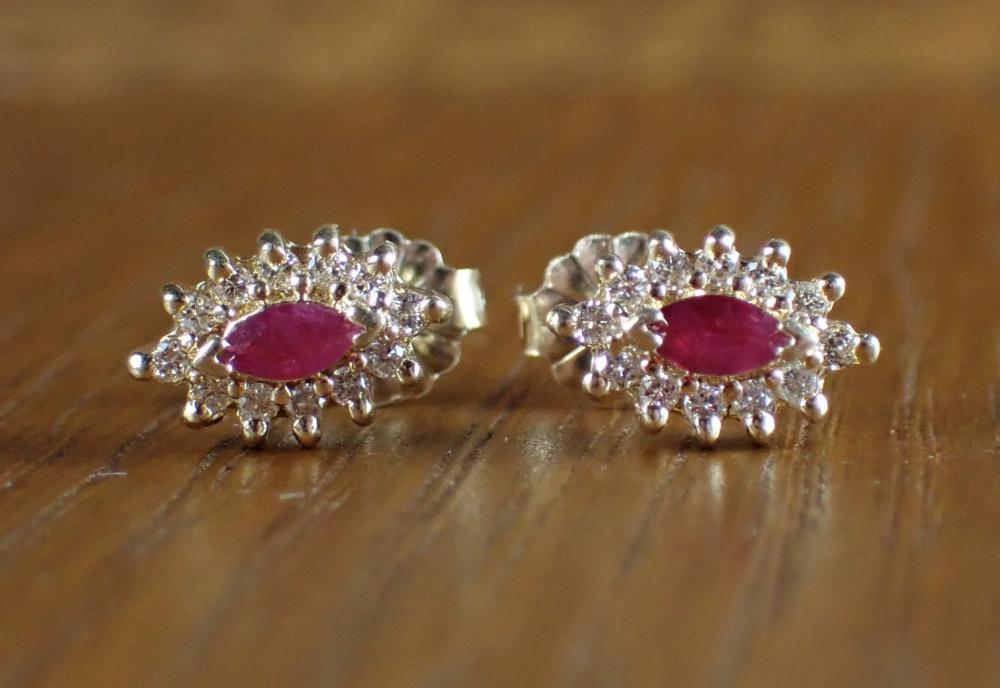 Appraisal: PAIR OF RUBY AND DIAMOND STUD EARRINGS each k gold