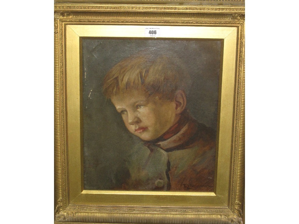 Appraisal: R I STEVENSON oil on canvas study of a boy