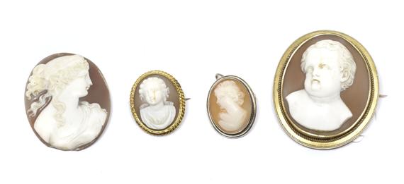 Appraisal: LOT OF SHELL CAMEO BROOCHES UNMOUNTED CAMEO th c Yellow