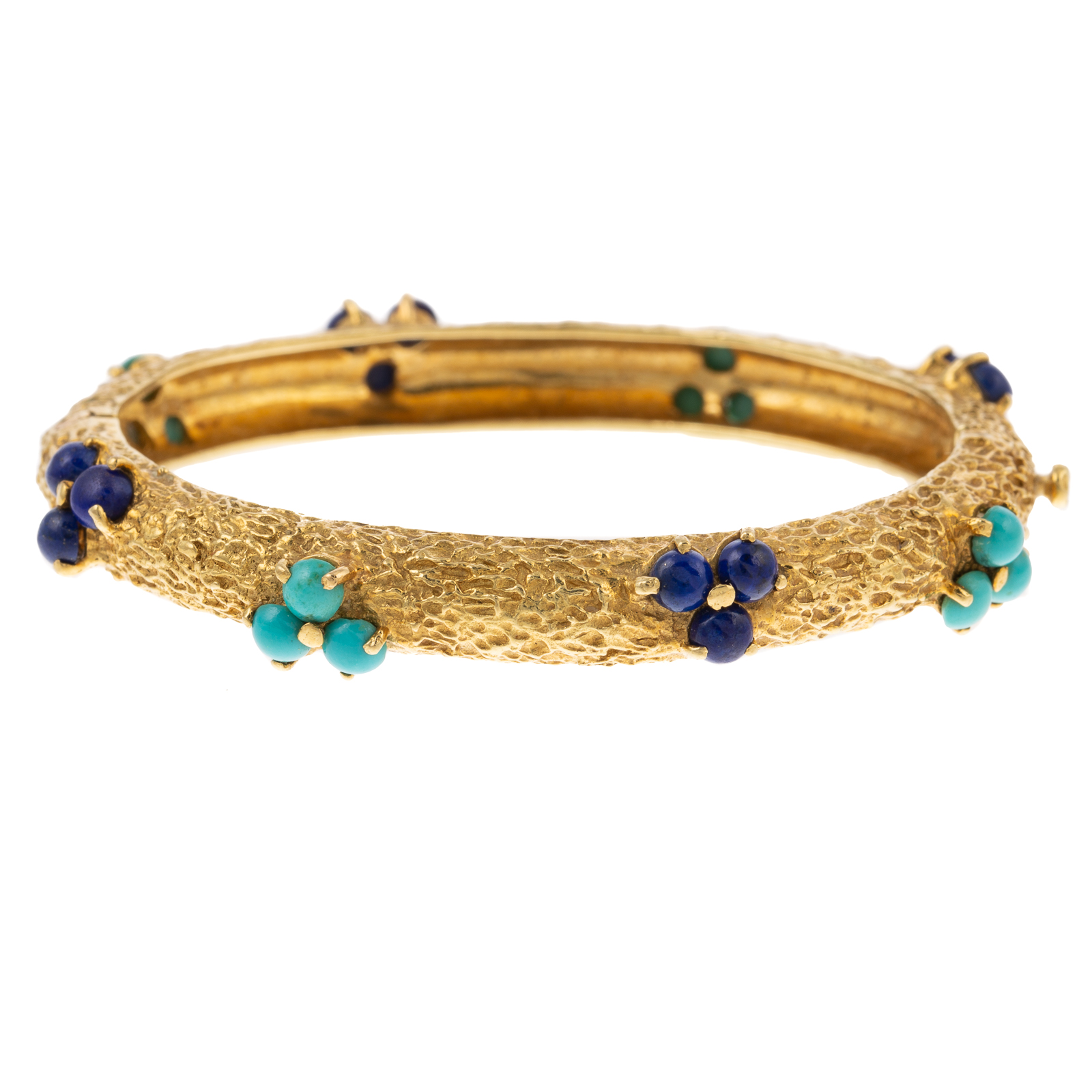 Appraisal: A TURQUOISE LAPIS TEXTURED BANGLE IN K K yellow gold