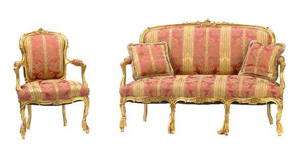 Appraisal: A set of four Louis XV style fauteuils together with