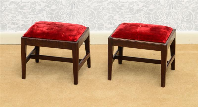 Appraisal: PAIR OF GEORGE III STYLE MAHOGANY FOOTSTOOLS Each with a