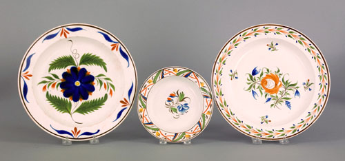 Appraisal: Three Leeds pearlware plates early th c with floral decoration