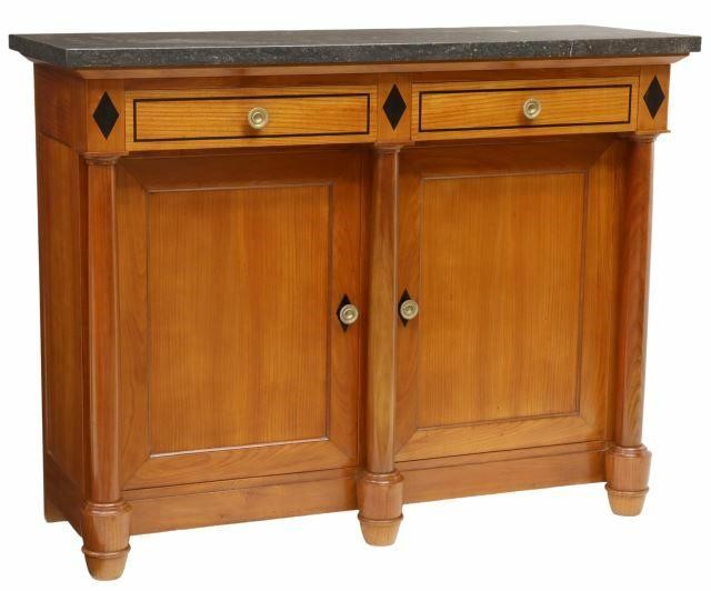 Appraisal: French Empire style marble-top fruitwood sideboard th c having rectangular