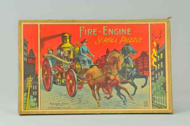 Appraisal: FIRE ENGINE SCROLL PUZZLE McLoughlin set contains horse drawn pumper