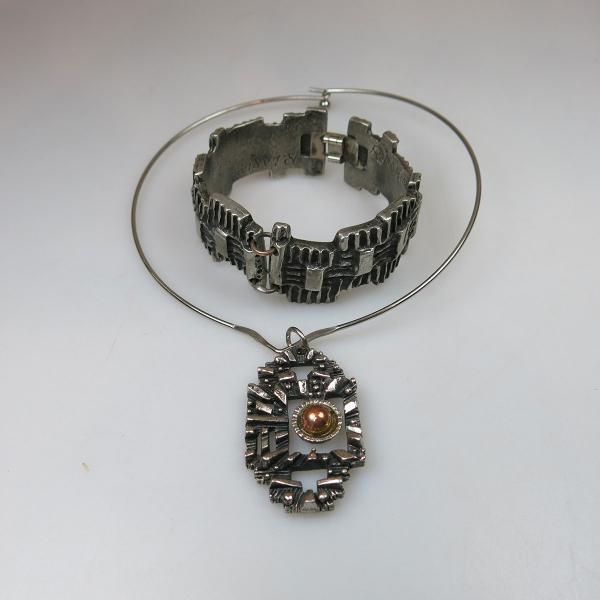 Appraisal: Robert Larin Pewter Sculpted Hinged Bangle And Pendant the pendant