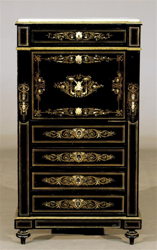 Appraisal: Napoleon III and ormolu-mounted inlaid and ebonized secretaire a abattant