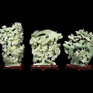 Appraisal: Three Chinese Hardstone Covered Vases each carved as birds perched