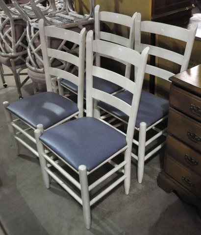 Appraisal: Set of Four Painted Dining Side ChairsWith blue fabric seats