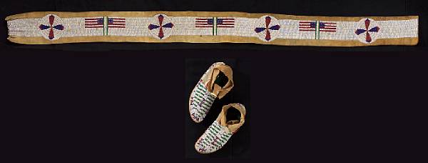 Appraisal: Two Sioux beaded items Including a blanket strip on buffalo