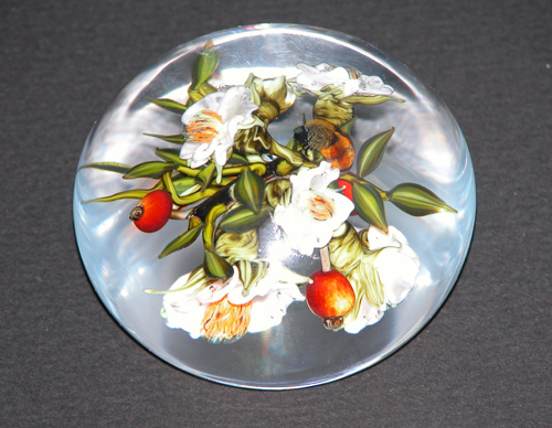 Appraisal: Glass Paperweight with Lamp worked Wild Flowers Berries and Bumblebee