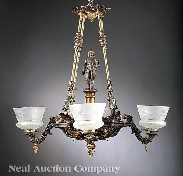 Appraisal: A Very Rare American Rococo Patinated and Gilt Bronze Four-Arm