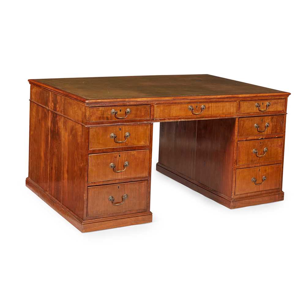 Appraisal: WALNUT PEDESTAL PARTNERS DESK TH CENTURY the faded olive green