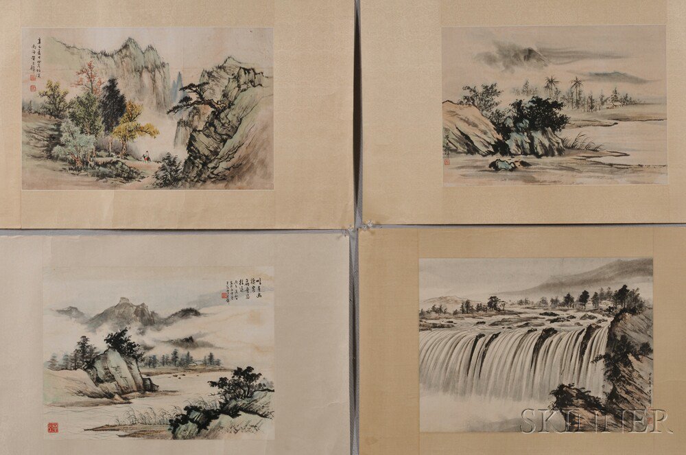 Appraisal: Four Paintings Depicting Landscapes China th century in the manner