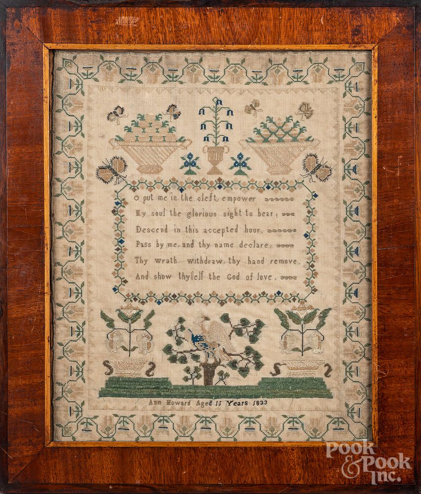 Appraisal: English silk on linen sampler English silk on linen sampler