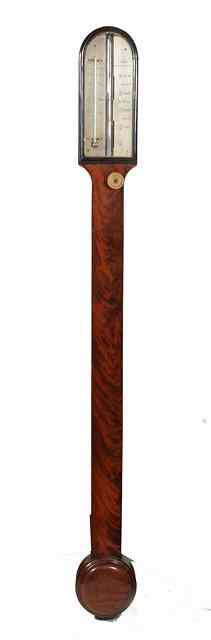 Appraisal: A TH CENTURY MAHOGANY STICK BAROMETER the steel dial signed