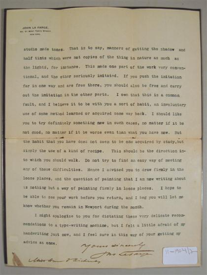 Appraisal: piece vol John La Farge Typed Letter Signed La Farge