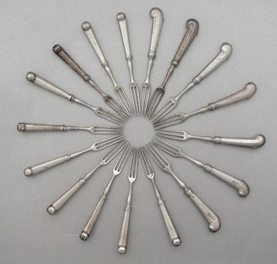 Appraisal: Seventeen George II three-prong dessert forks comprising a set of