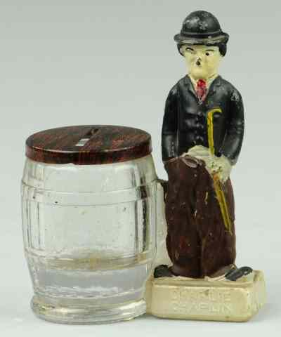 Appraisal: CHARLIE CHAPLIN WITH PANELED BARREL STILL BANK Borgfeldt Co clear