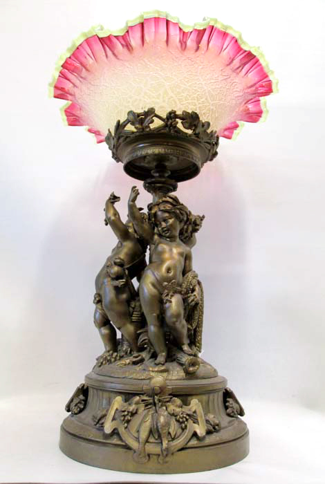 Appraisal: FIGURAL GILT METAL PEDESTAL STAND PLUS ART GLASS BOWL pieces