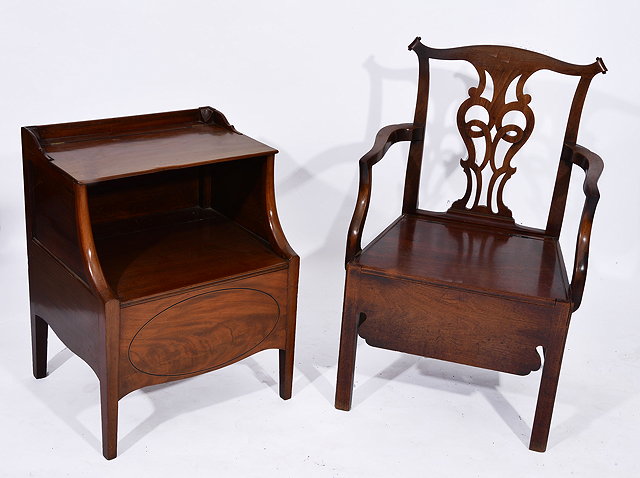 Appraisal: A GEORGE III MAHOGANY STEP COMMODE with porcelain liner hinged