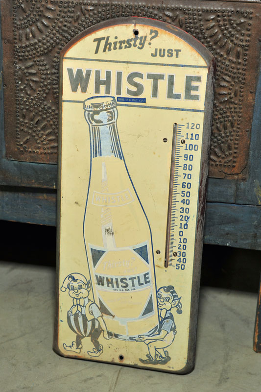 Appraisal: TIN WHISTLE ADVERTISING THERMOMETER For ''Whistle'' orange soda '' h