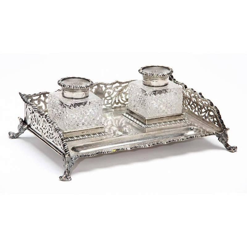 Appraisal: George V Silver Inkstand with London hallmarks John Grinsell Sons