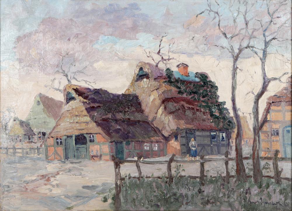 Appraisal: JAN HONSA - VILLAGE IN WINTERoil on canvas signed lower