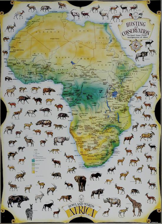 Appraisal: Rowland Ward print of Africa framedsight size H W