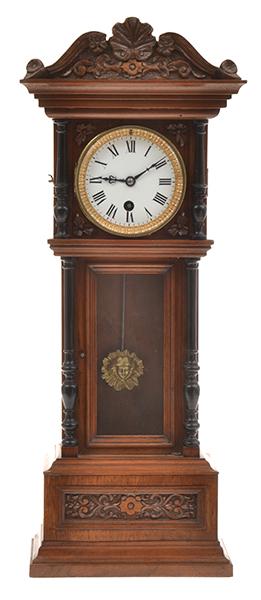 Appraisal: A FRENCH MINIATURE GRANDFATHER CLOCK enamelled dial roman numerals with