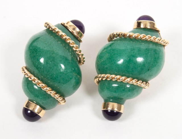 Appraisal: Pair of S Sheppes K jade and amethyst earrings each