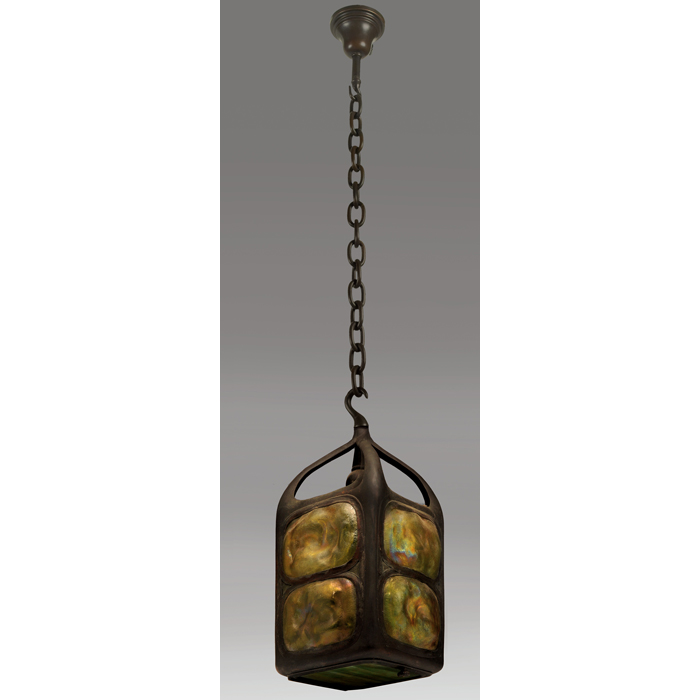 Appraisal: Tiffany Studios hanging fixture four-sided shape in bronze with eight