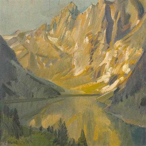 Appraisal: HODEL ERNST Thun - Lucerne Alpine lake Oil on Pavatex