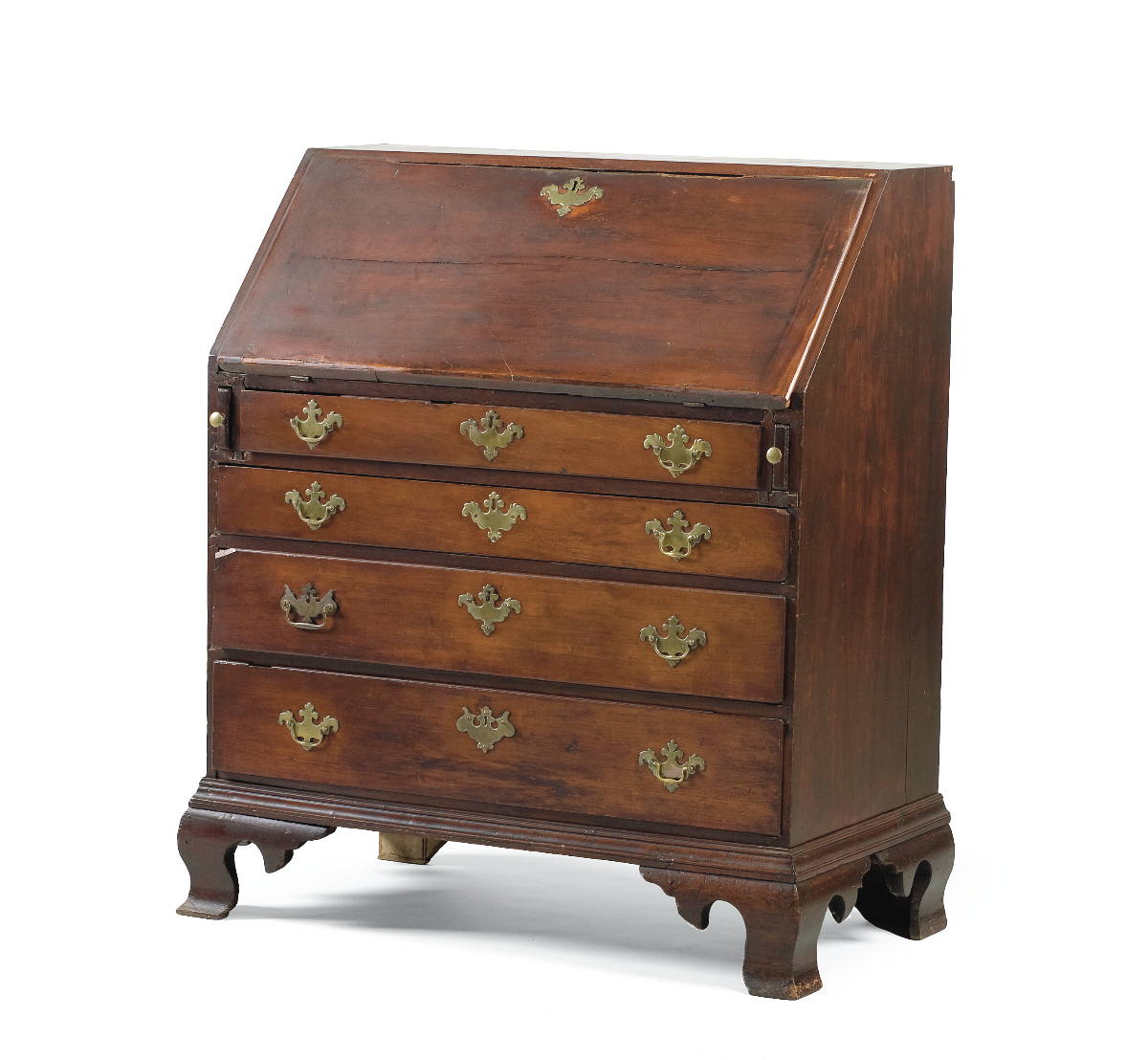 Appraisal: RHODE ISLAND CHIPPENDALE MAHOGANY SLANT-LID DESK WITH FITTED INTERIOR Height