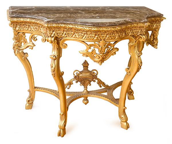 Appraisal: A LOUIS XV STYLE MARBLE TOP GILT WOOD FRAMED CONSOLE