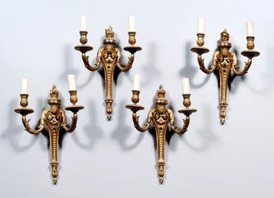 Appraisal: Set of four Louis XVI style sconces bronze dor eacute