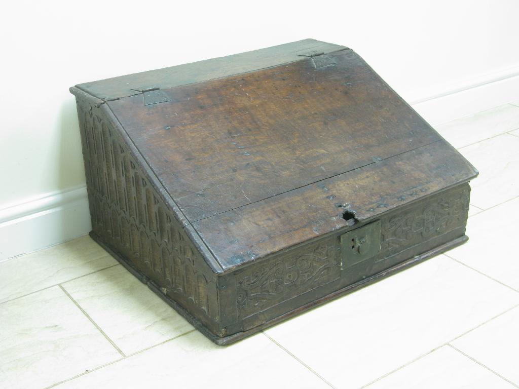 Appraisal: A th Century oak table top Desk with sloping lid