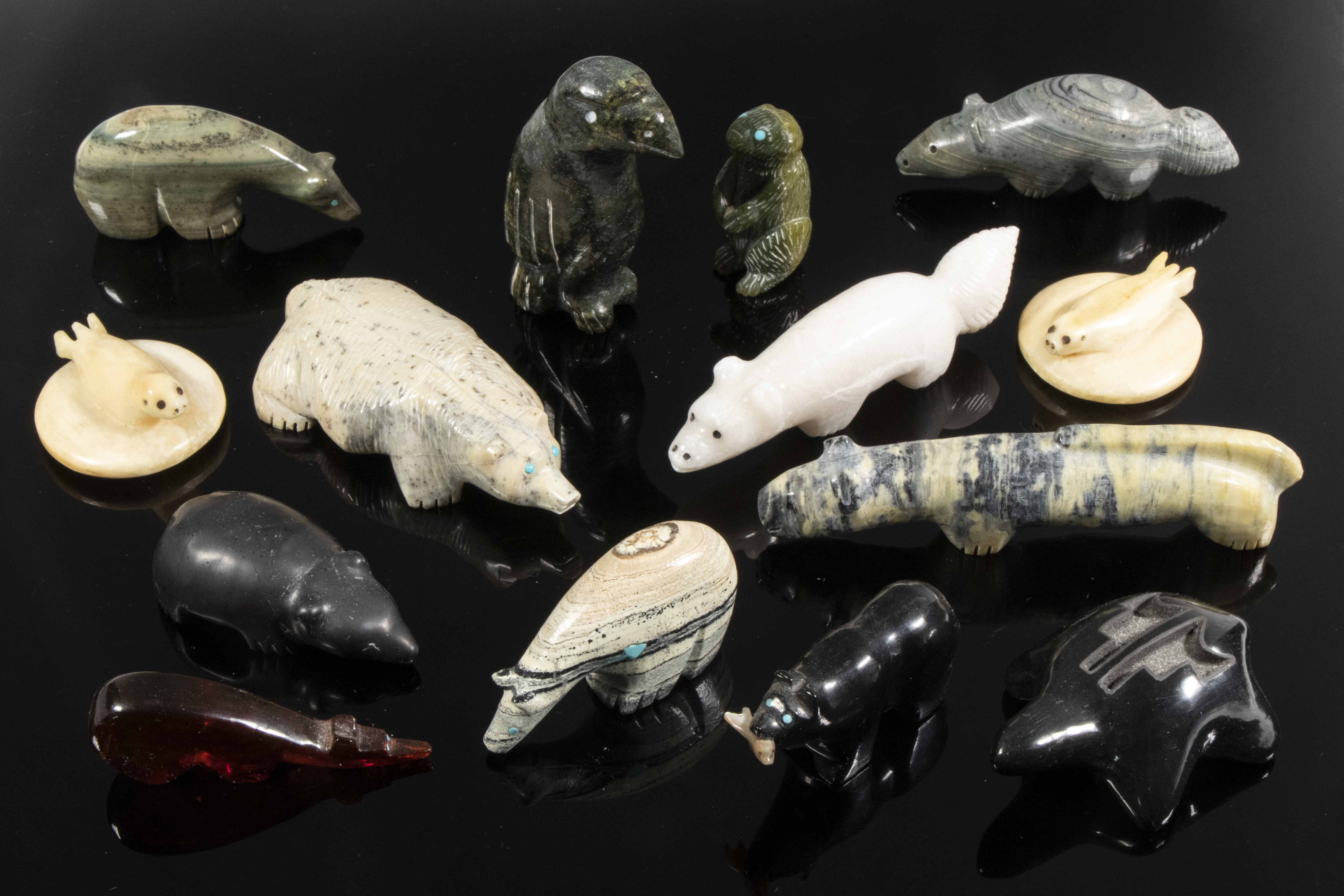 Appraisal: NATIVE AMERICAN CARVINGS Collection of Assorted Carved Items incl Southwestern