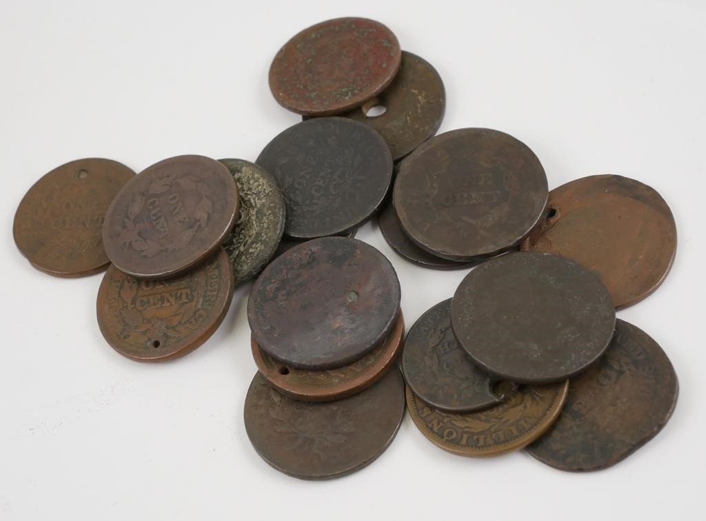 Appraisal: Selection of rough early American large cents and a holed