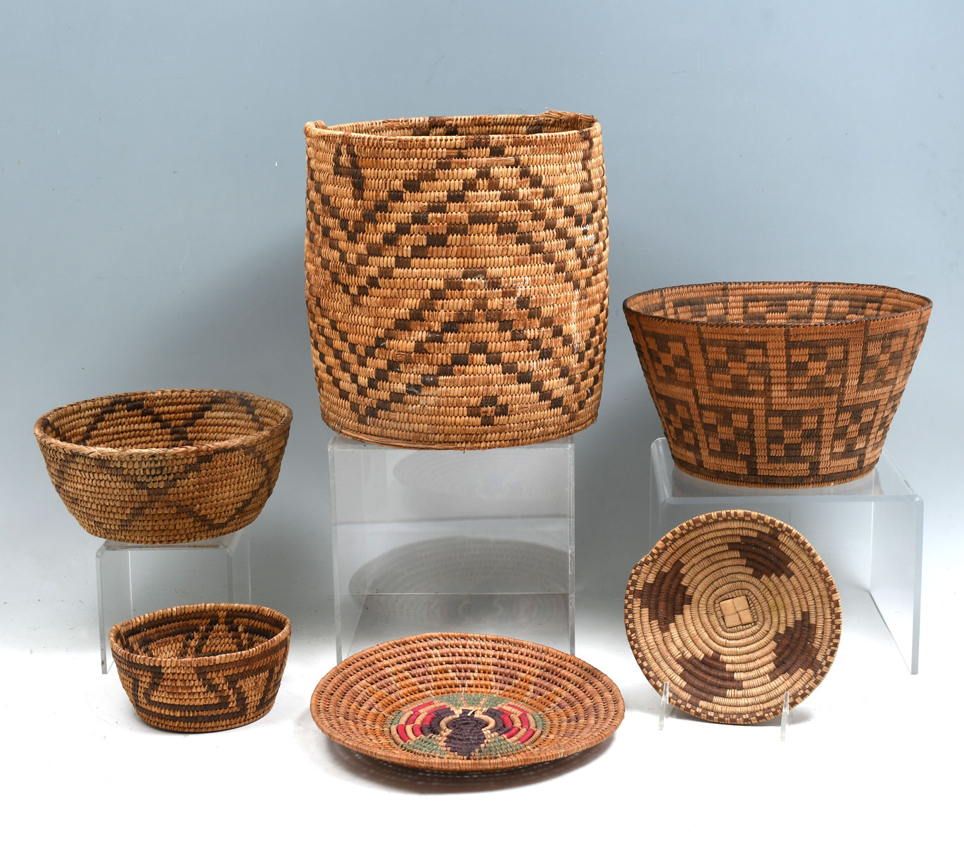 Appraisal: WOVEN BASKETS Variety of American Indian woven baskets varying in