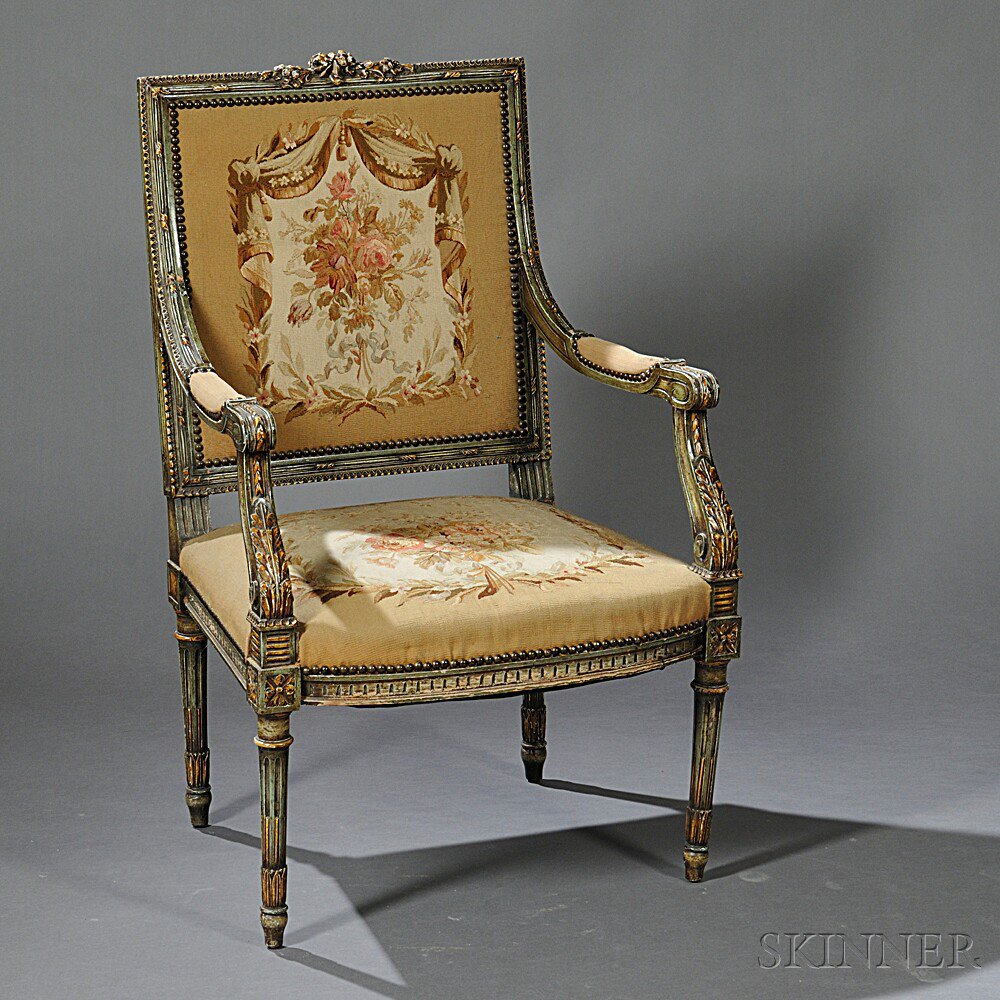 Appraisal: Louis XVI-style Painted Fauteuil late th early th century with