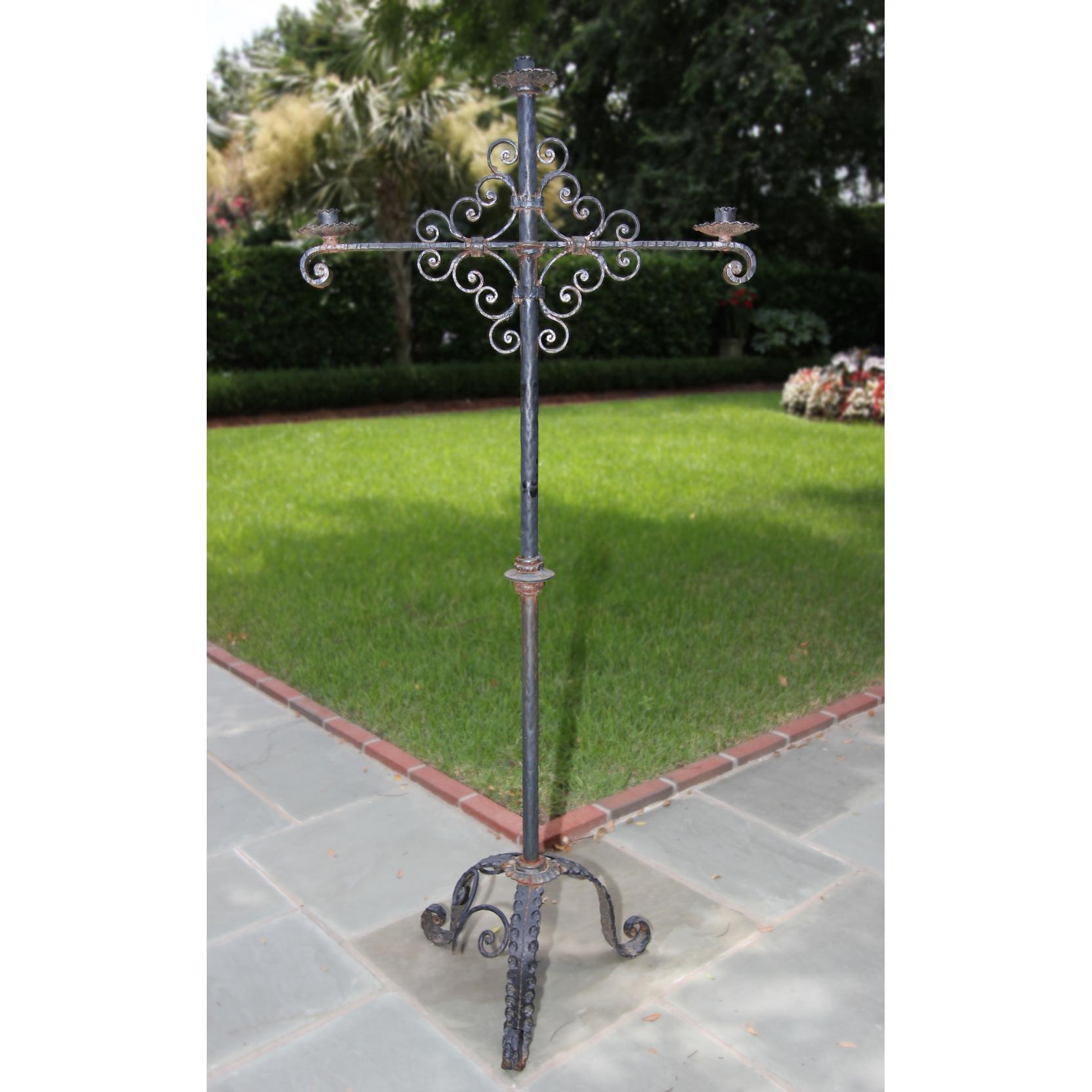 Appraisal: Wrought Iron Floor Candelabra appears to be black smith made