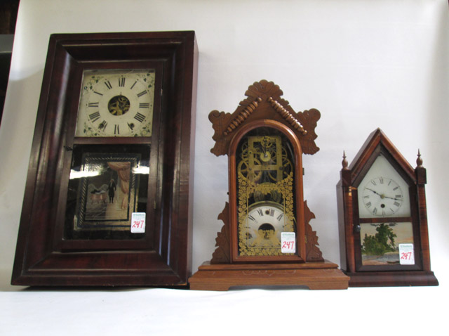 Appraisal: THREE AMERICAN ANTIQUE CLOCKS New Haven steeple clock with spring