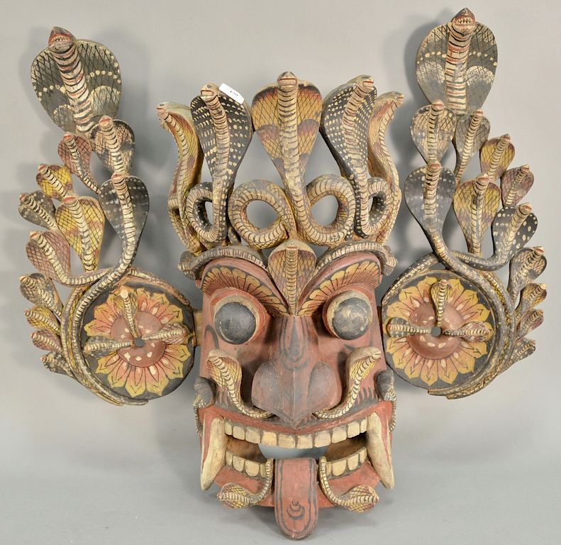 Appraisal: Large painted and carved wood serpent headdress mask of cobra