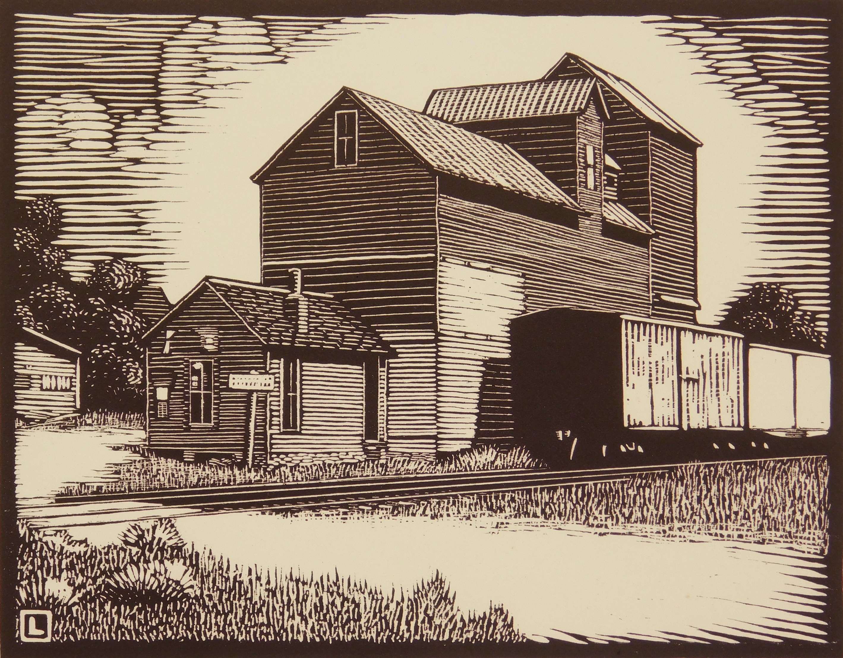 Appraisal: Herschel Logan - Hartley's Elevator''- woodcut signed and titled in