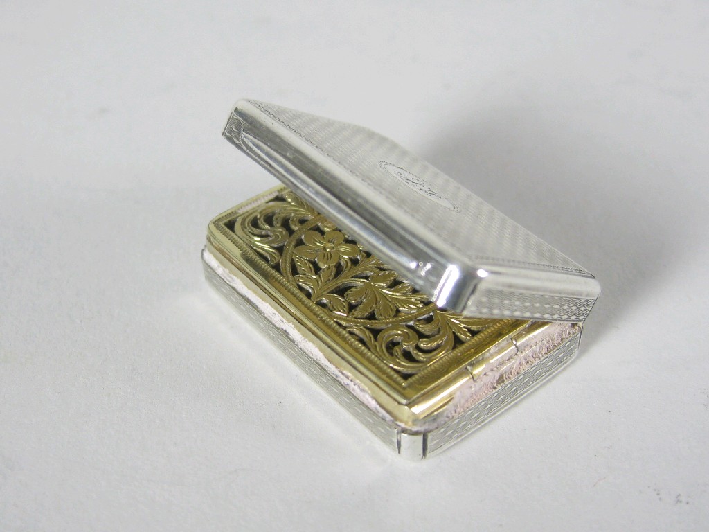 Appraisal: A George IV rectangular Vinaigrette with engine turning and engraved